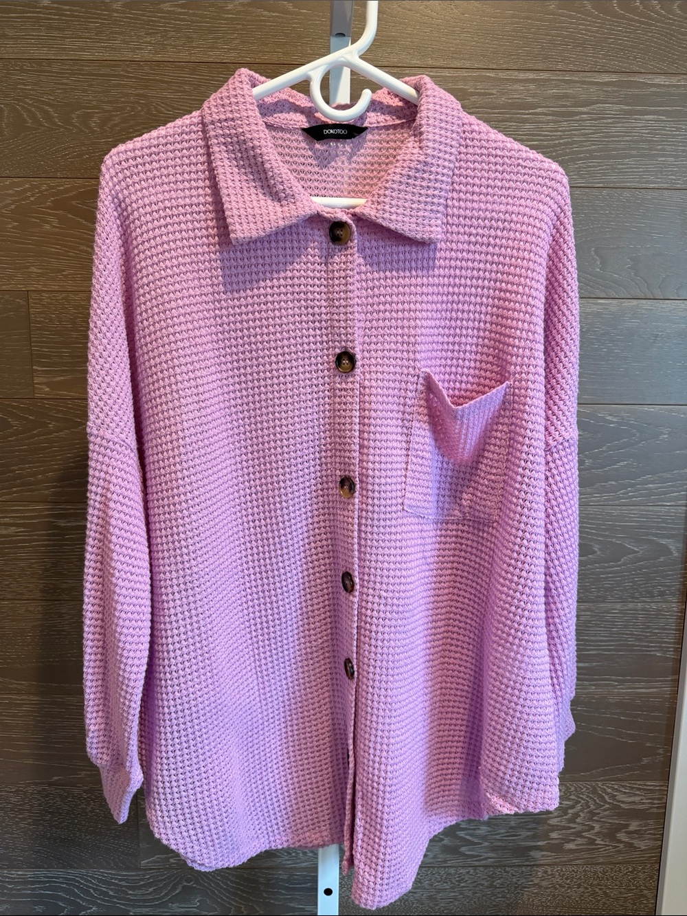 Waffle-Knit Button Front Top